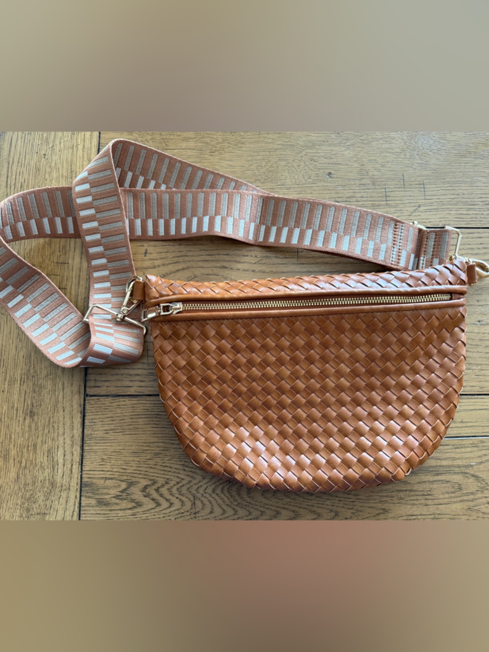 Pretty Simple Tan Woven Bum Bag Used Once, like new.